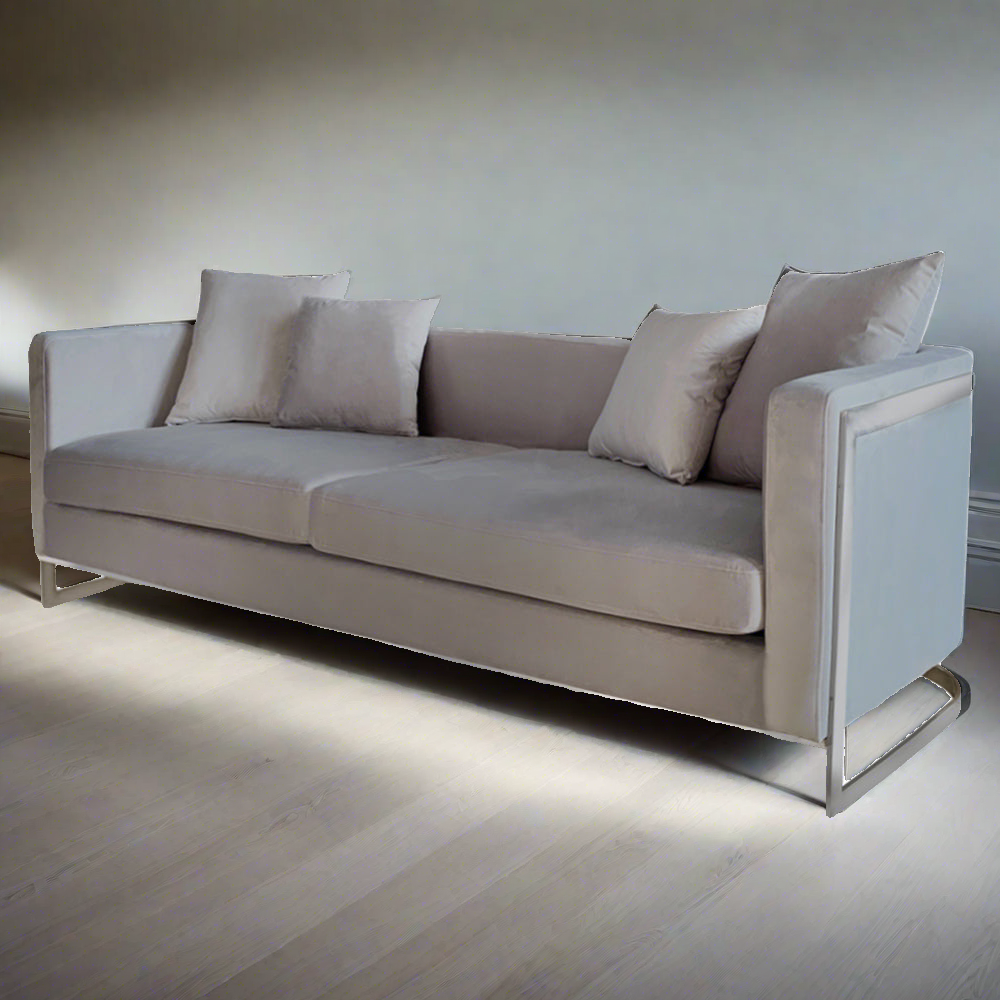 Bond Light Grey Velvet And Chrome Sofa