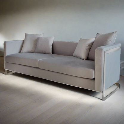 Bond Light Grey Velvet And Chrome Sofa