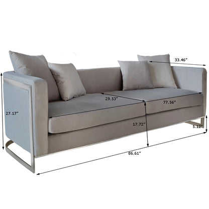 Bond Light Grey Velvet And Chrome Sofa